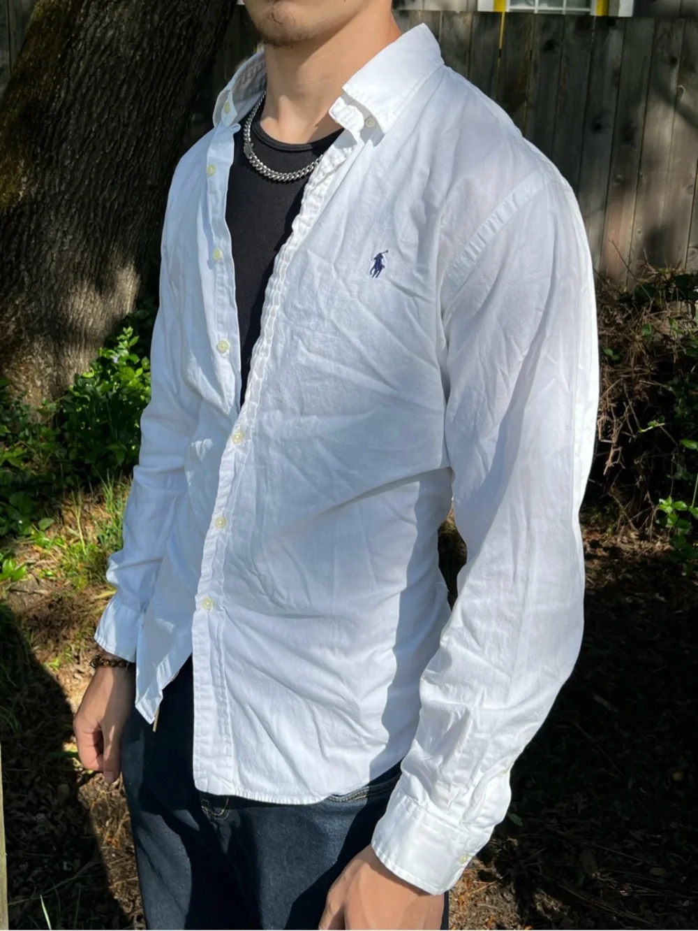 Ralph Lauren White Button-Down Shirt MEN CUSTOM FIT Navy Polo Logo long sleeve - Picture 6 of 10